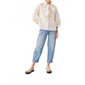 NEW PART TWO ninea textured tie neck blouse in della robbia blue